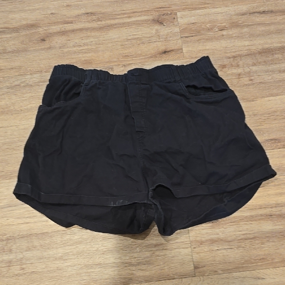 Black Elastic Waist Shorts